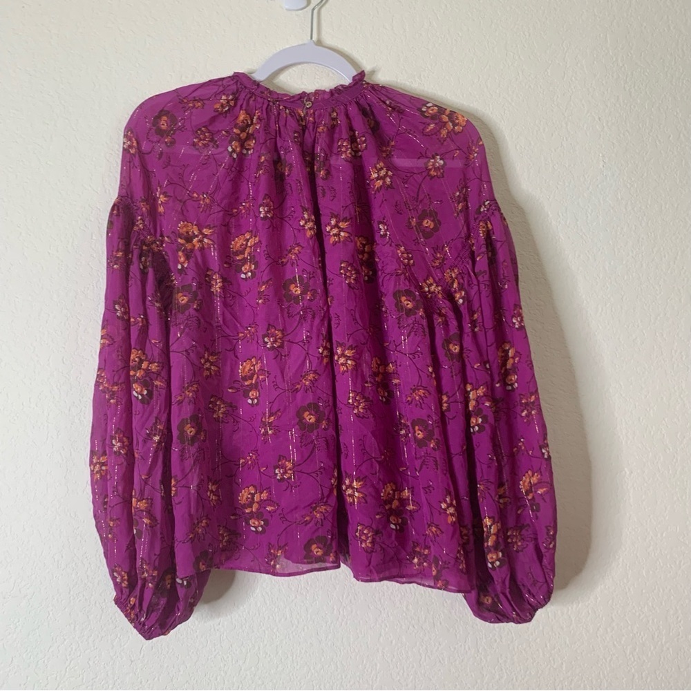 Ulla Johnson Womens purple silk floral long sleeve sheer blouse 8 - Picture 8 of 9